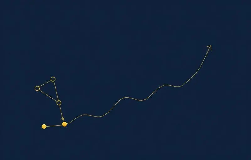 Editorial gold-line illustration of connected measurement nodes and a rising growth curve - Karn Consulting Growth Systems pillar